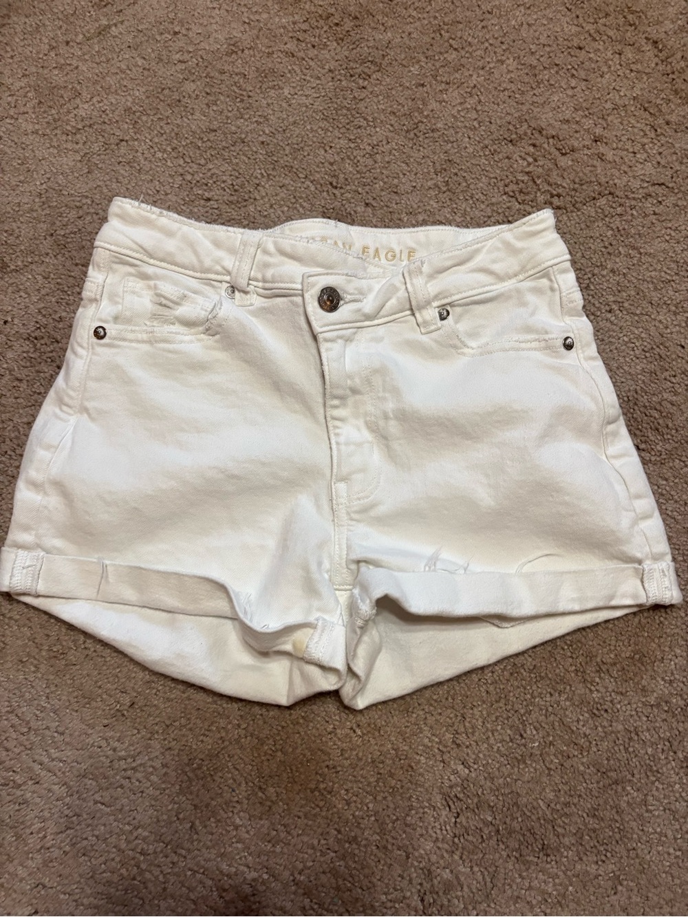 American Eagle Outfitters White Denim Roll-Cuff Women's Shorts
